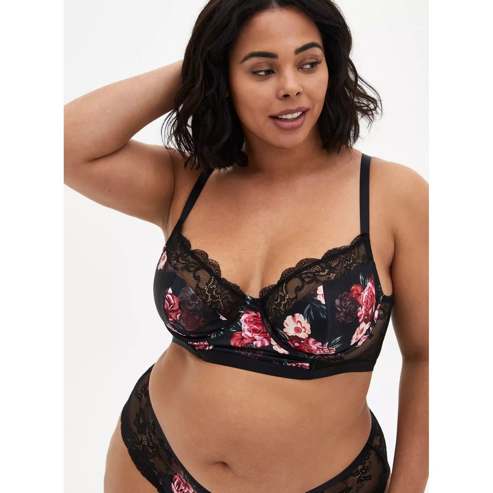 Torrid Curve Longline Bralette Plus Size 2X Black Floral Lace Underwire